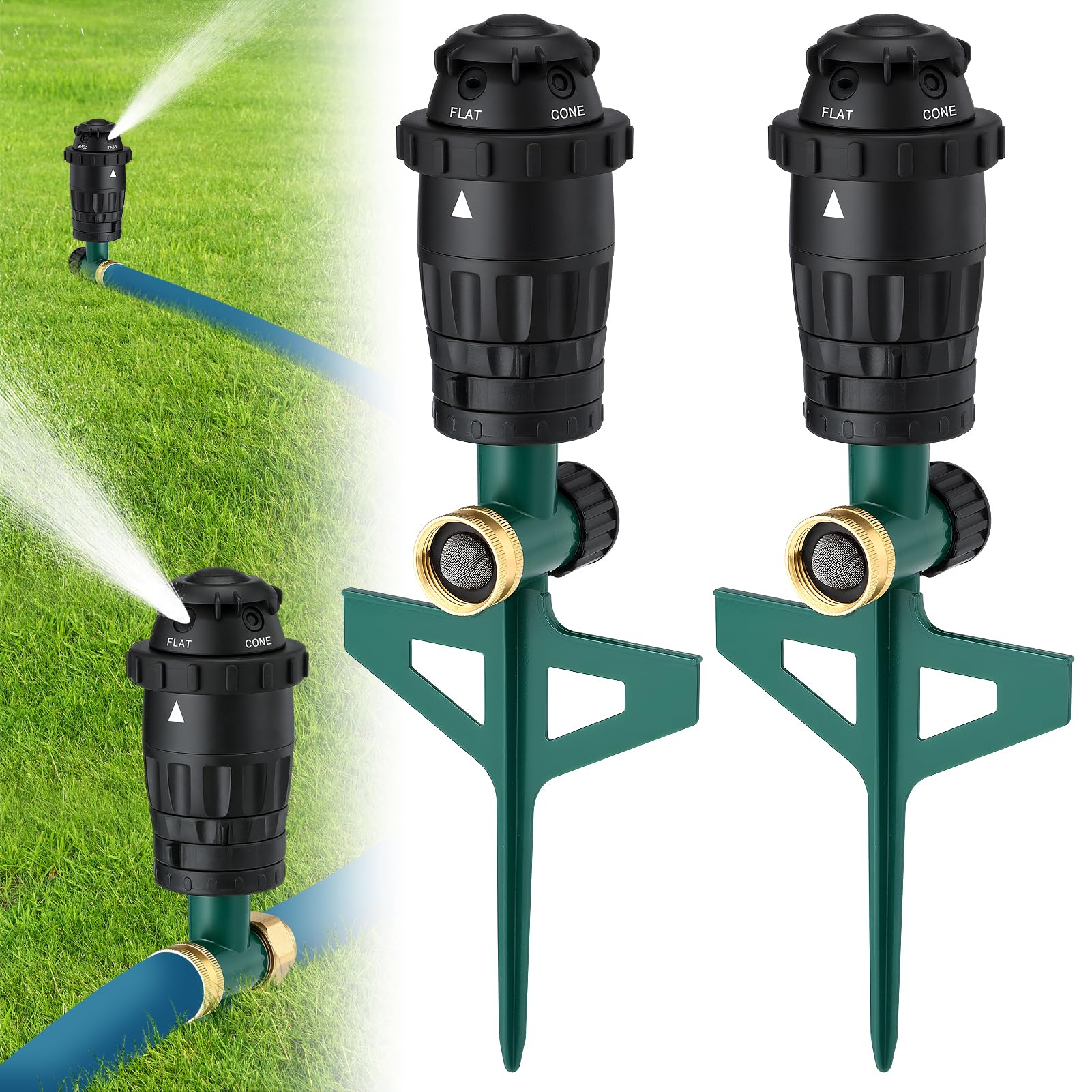 Irrigatori regolabili per cortile, robusti picchetti in lega di alluminio e 5 modalità di spruzzo, sistema di irrigazione efficiente per giardini di medie dimensioni e terreni irregolari, confezione
