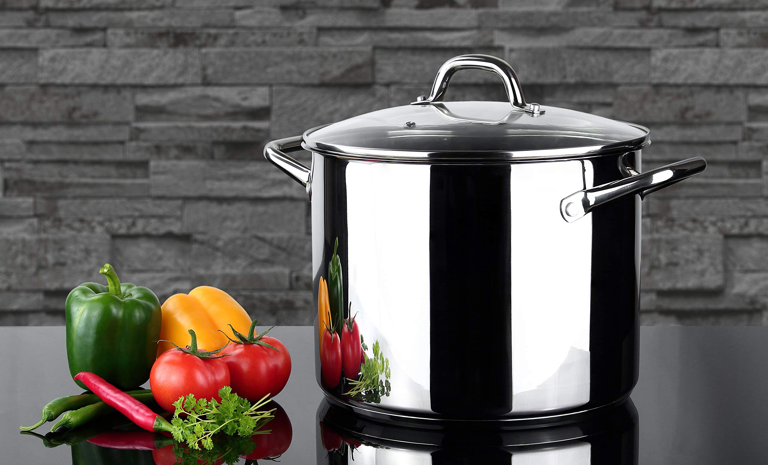 Linnuo Topf 10l mit Glasdeckel, Edelstahltopf, Griff nicht heiß | Topf Induktion geeignet, Stabiler Boden für alle Herdearten | Kochtopf groß, als Suppentopf Kartoffeltopf Nudeltopf | Cooking Pot