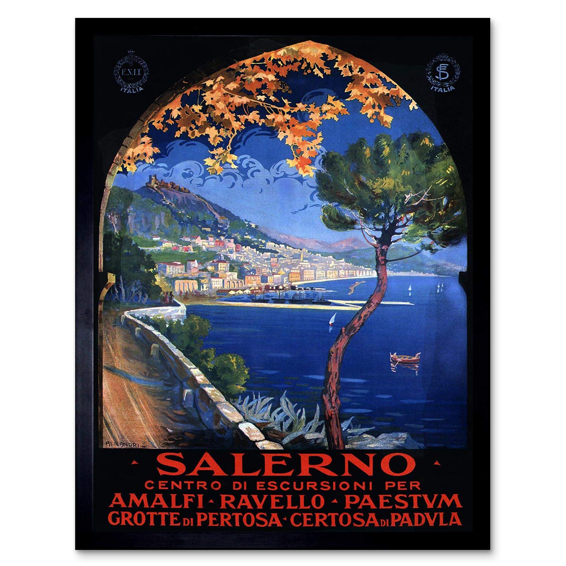 Wee Blue Coo Travel Tourism Salerno Mediterranean Italy Vintage Advertising Art Print Framed Poster Wall Decor 12X16 Inch