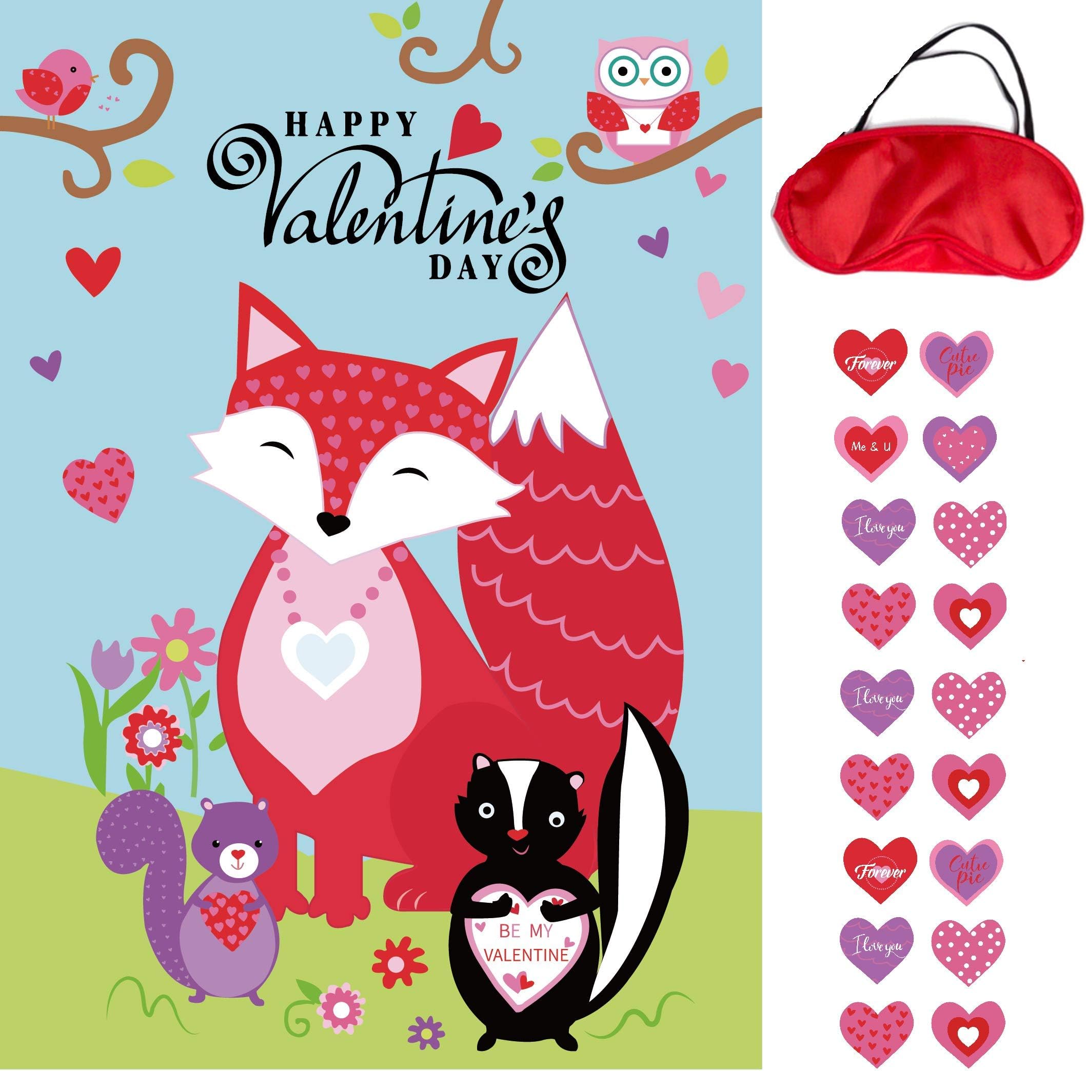 "Valentines Day" Pin the Heart on the Fox Party Game Valentine's Day Decorations