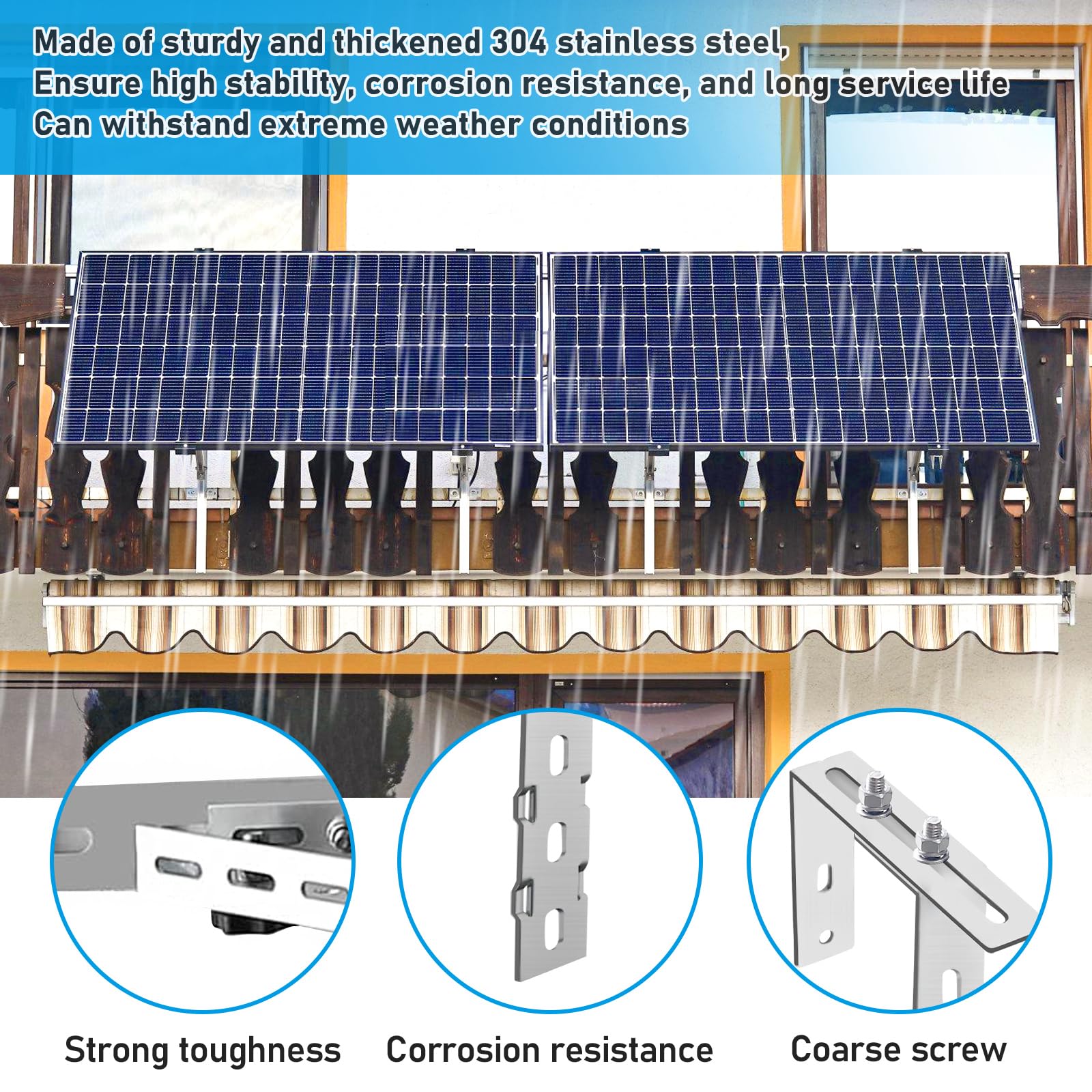 Ganci per Supporto Pannello Solare, 4 Pezzi Kit Ganci per Pannello Fotovoltaico, Staffe per Pannelli Solari da Balcone, Fissaggio Robusto Senza Fori, Supporto in Acciaio Inox per Moduli Fotovoltaici