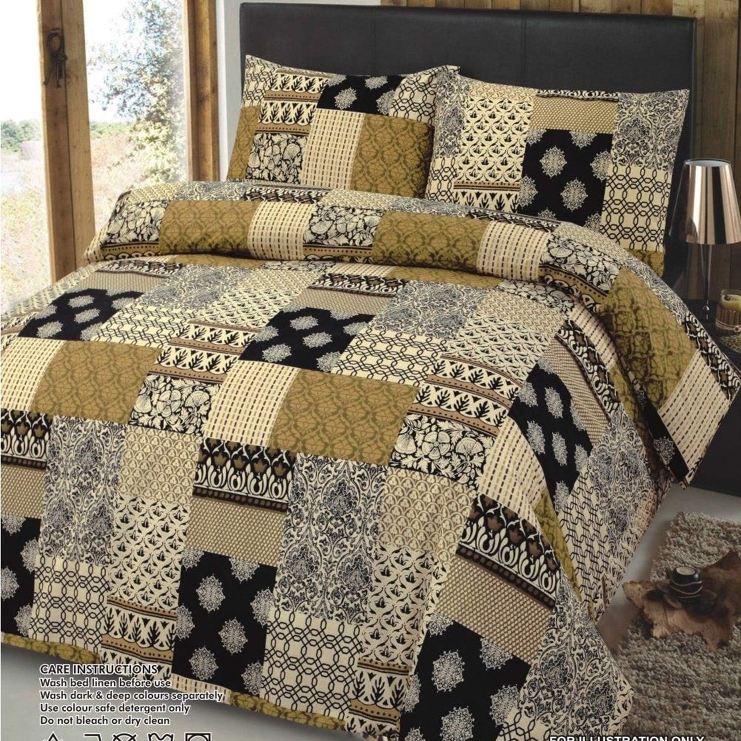 GMTEXTILES 100% Cotton LUXURY Duvet Cover with Pillow Cases (Ebony, Super King 220 x 260 cm)