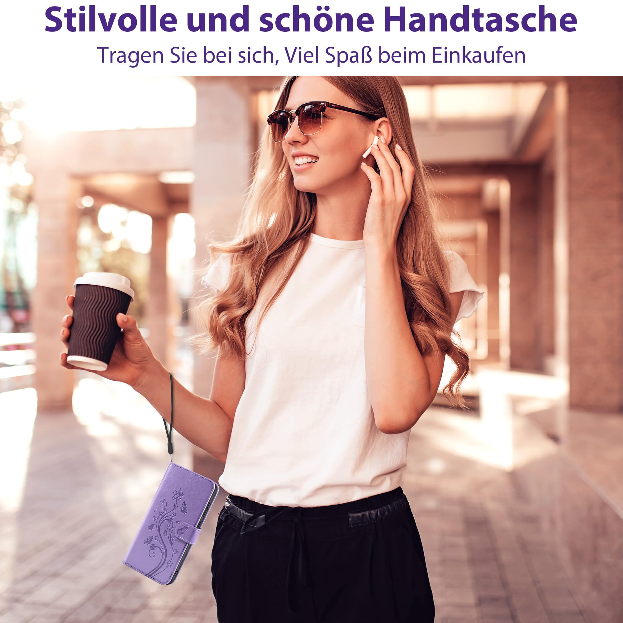Etui na telefon komórkowy iPhone 16 z przegródką na karty, miejscem na pieniądze, stojakiem, magnetycznym zamknięciem, skórzane etui ochronne, fioletowe