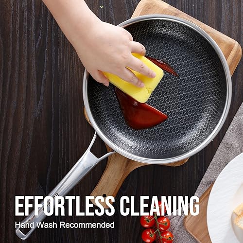 Miniatura 5 de Sartén antiadherente híbrida de 10 pulgadas, sartén antiadherente de acero inoxidable, utensilios de cocina sin PFOA, sartén de chef no tóxica,