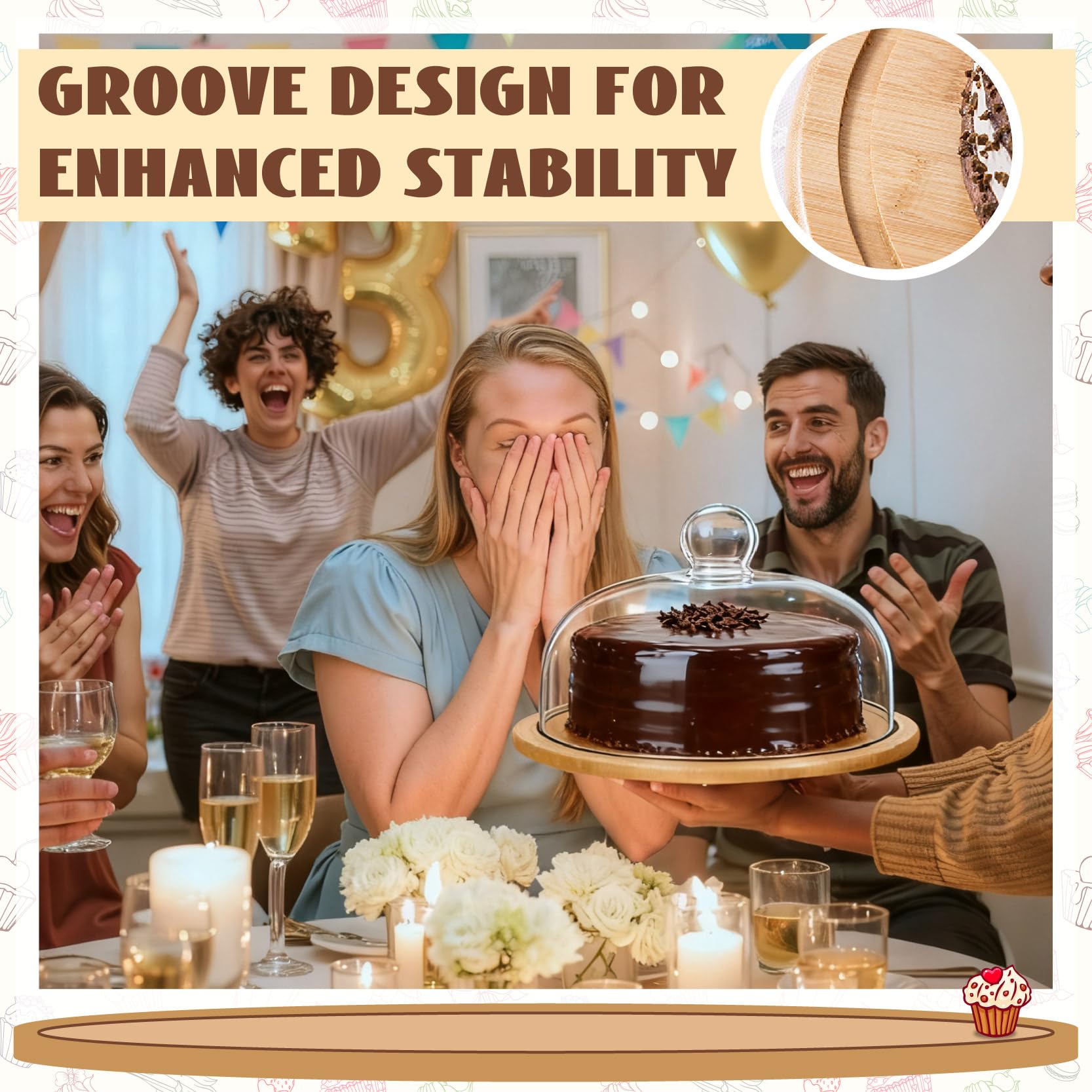 MEETOZ Présentoir à gâteau avec dôme en verre, plateau à gâteau avec couvercle en verre transparent, pour cuisine, anniversaire, mariage, événement, tartes, apéritif – 29 cm