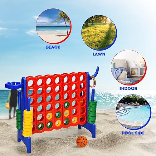 Vista 8 de AKUSTIK Juego de conexión gigante al aire libre, 4 en una fila, Jumbo 4 para marcar juego de conexión para niños y adultos, fiesta familiar, patio