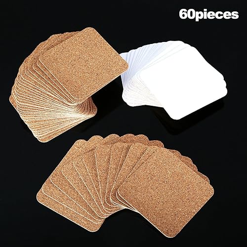 Miniatura 7 de Hotop 60 posavasos de corcho autoadhesivos cuadradosredondos, hojas de corcho para posavasos y suministros de manualidades, círculo de corcho de 4 x