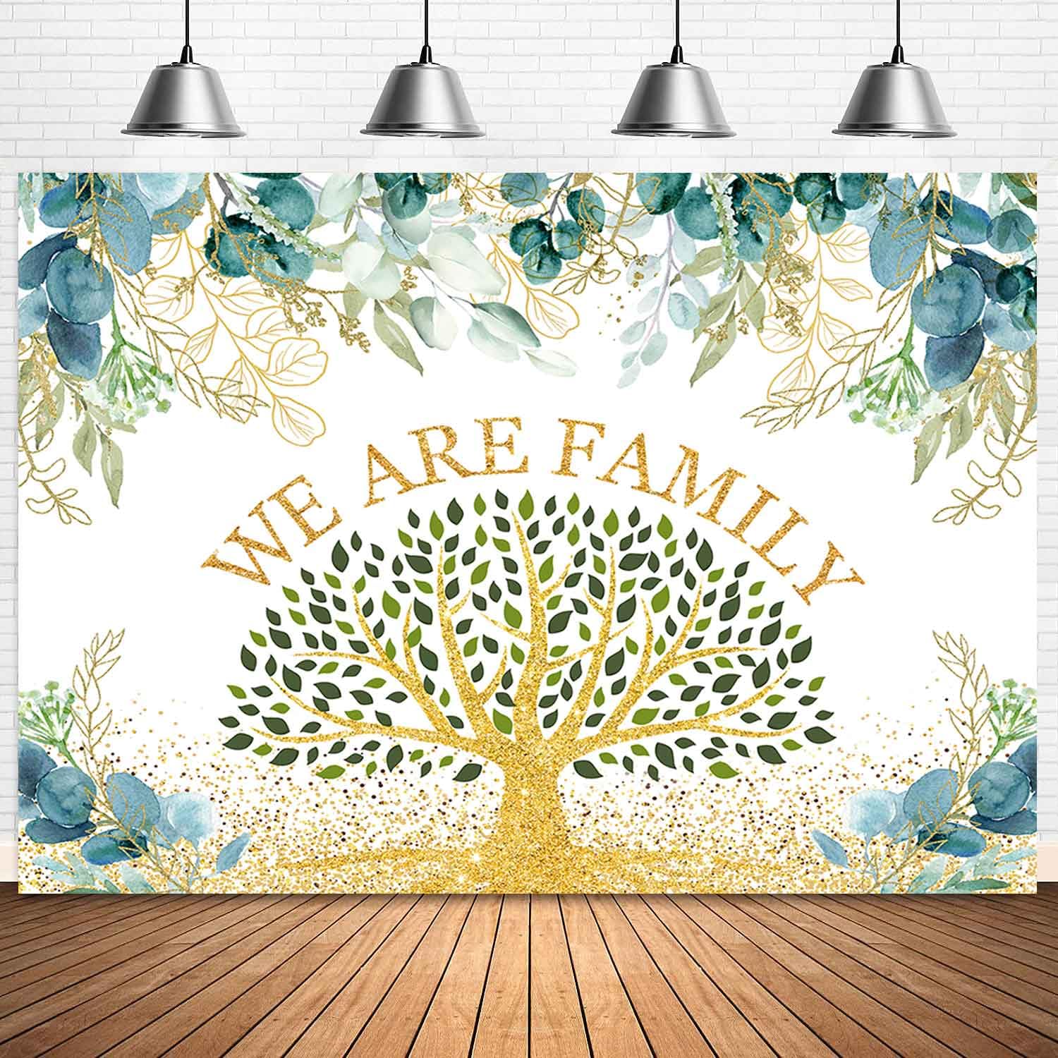 Ayayiya Family Reunion Backdrop Green Gold Eucalyptus Leaves Family Tree Photography Background We are Family Gathering Party Decorations Supplies