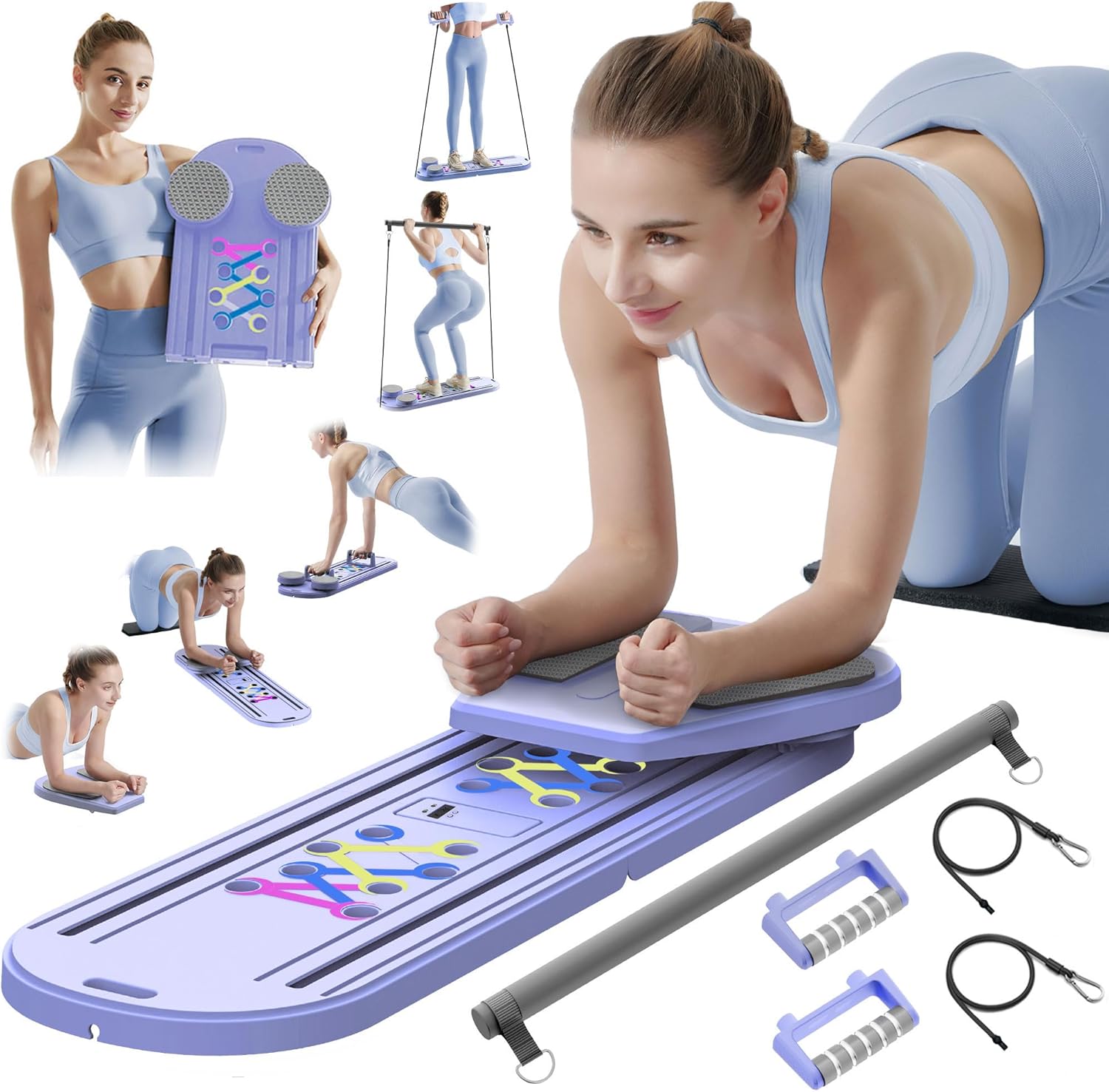 Pilates Board Pilates Reformer Set - Multifunctional Home Workout Board for Core & Abdominal Training,Portable Pilates Equipment for Women & Beginners