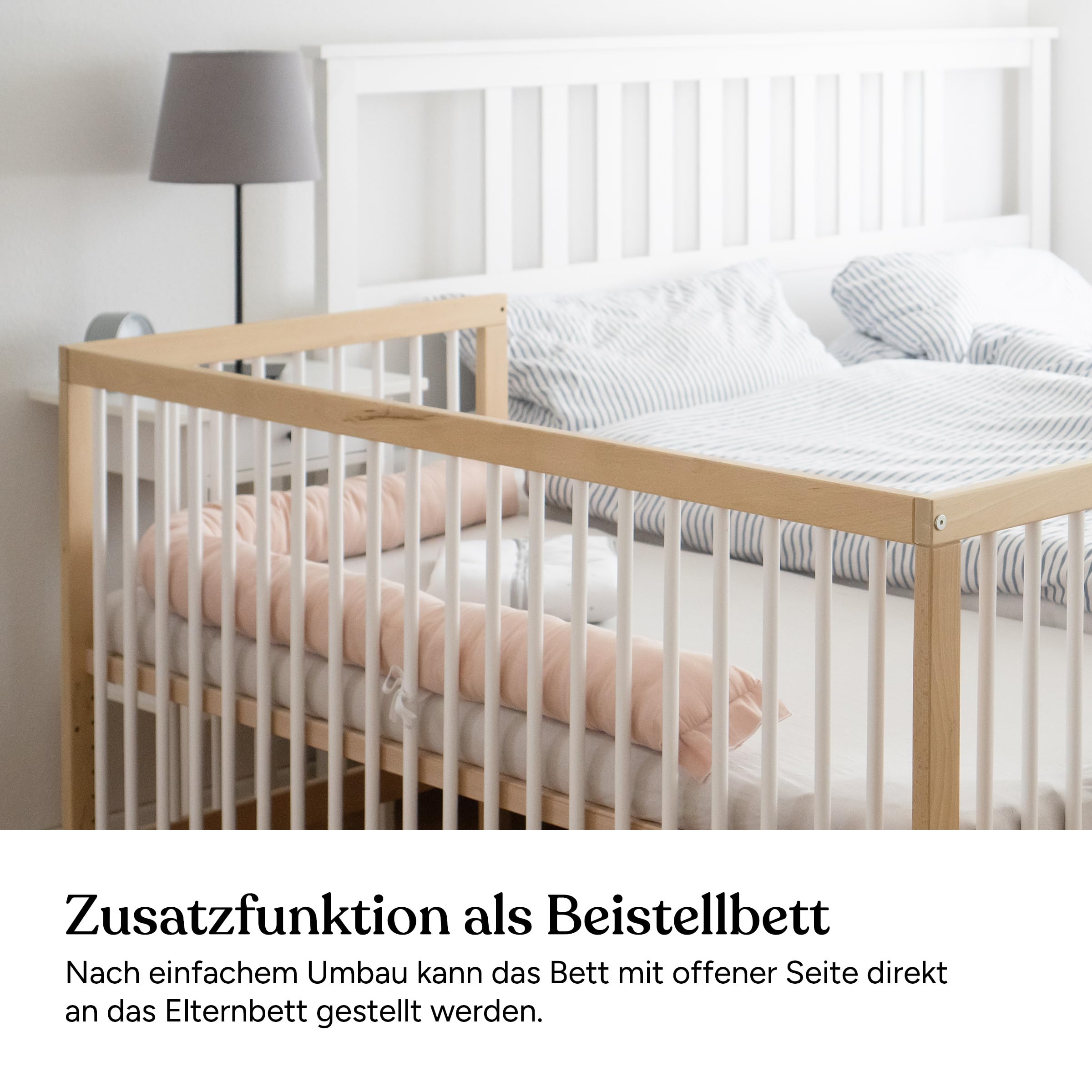 Ehrenkind® Babybett PUR 140x70 aus Buchenholz | Natur | Kinderbett 9-Fach höhenverstellbar mit entnehmbaren Stangen | Baby Bett