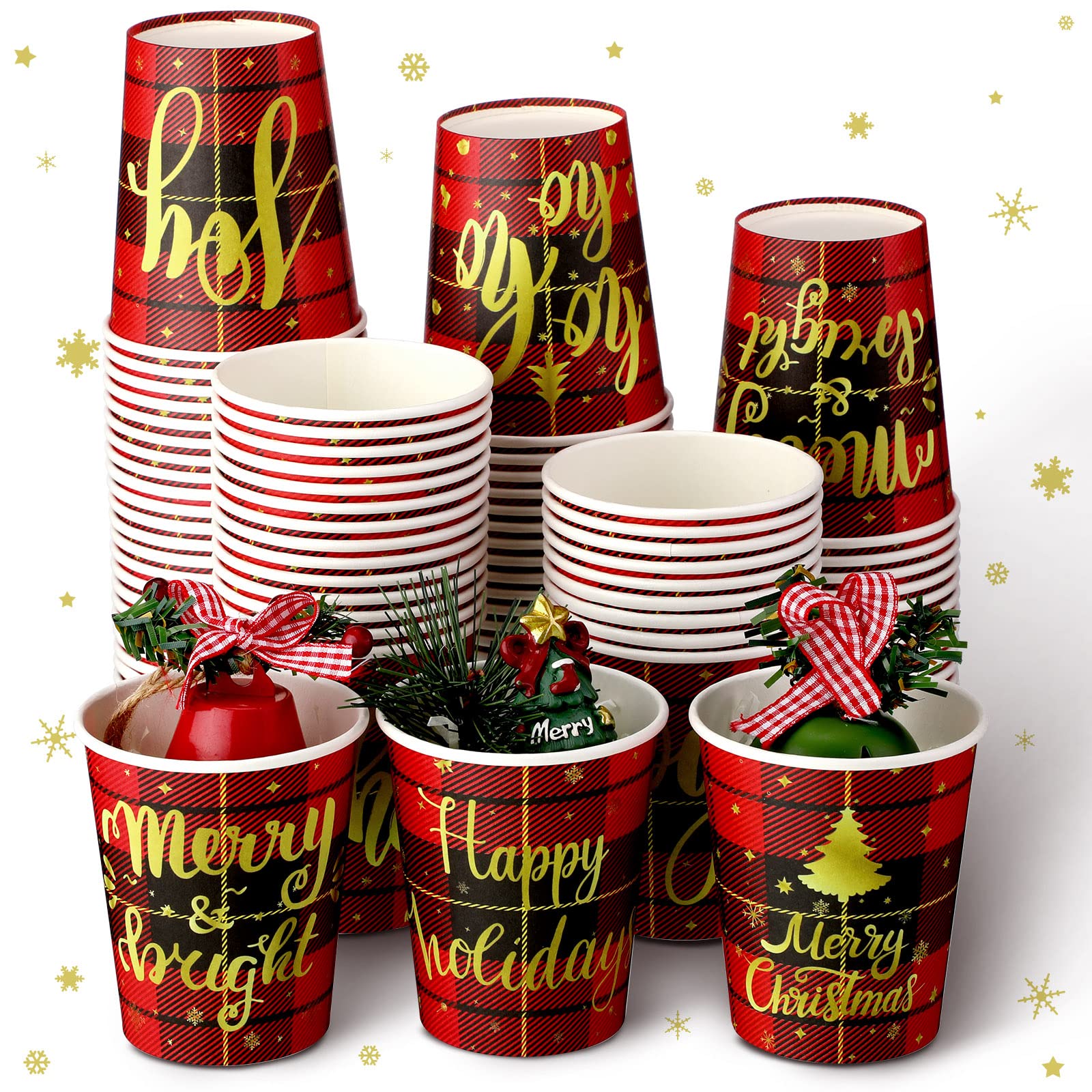 Buy 100 Pcs 9oz Christmas Paper Cups Disposable Xmas Party Cups Christmas Cups Red Black Paper