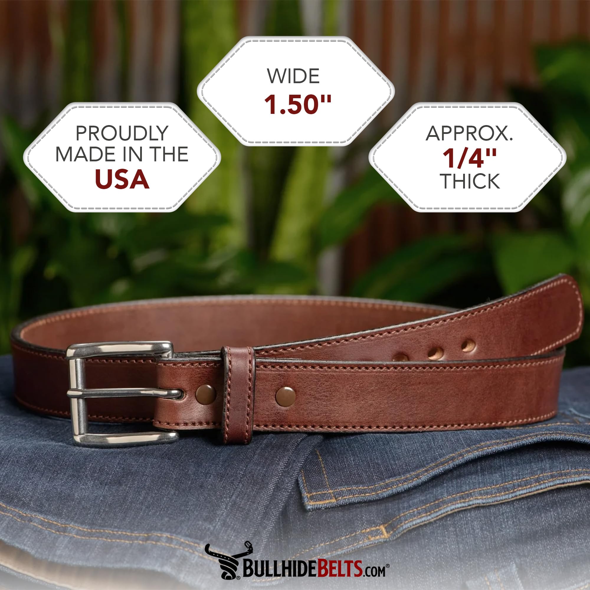 Bullhide Belts Mens Leather Belt for Casual, Dress, 1.50