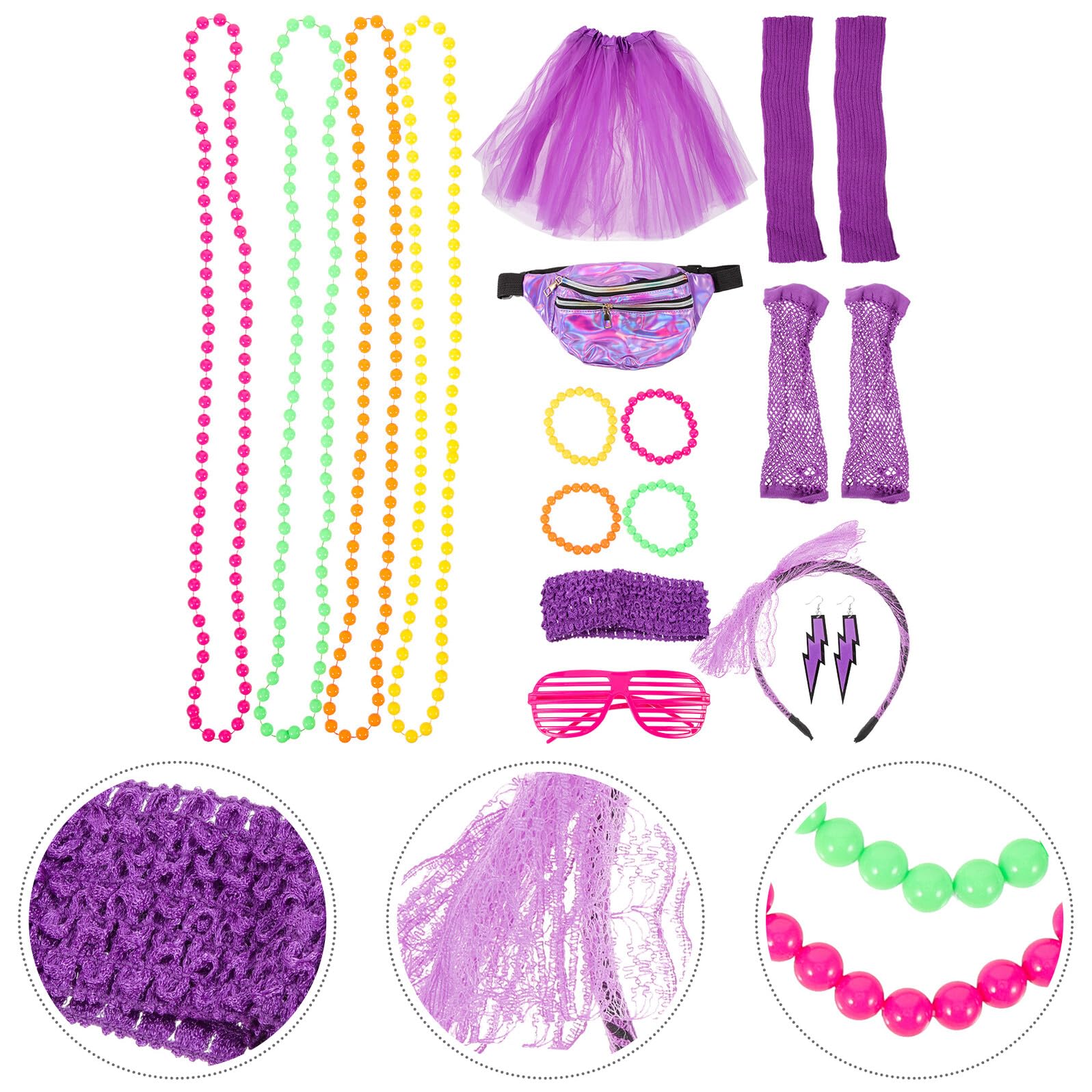 Kit D’accessoires de Déguisement Rétro Années 80 pour Femmes, 1 Set