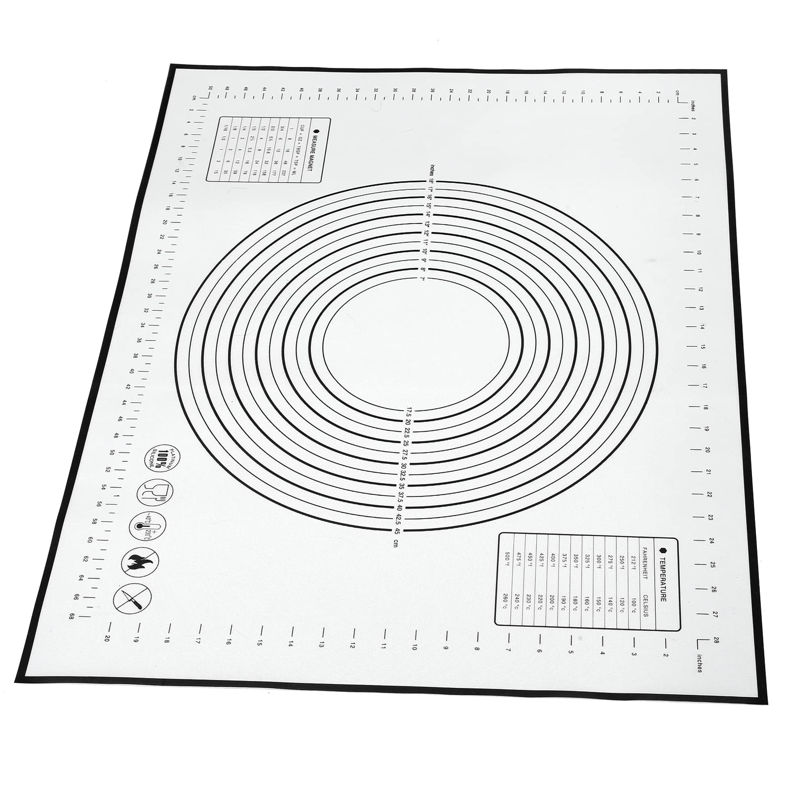 Nikou Tappetino da forno in silicone, antiscivolo, resistente al calore, con scala, 29 x 26 cm, nero, ideale per impastare e cuocere in cucina di casa