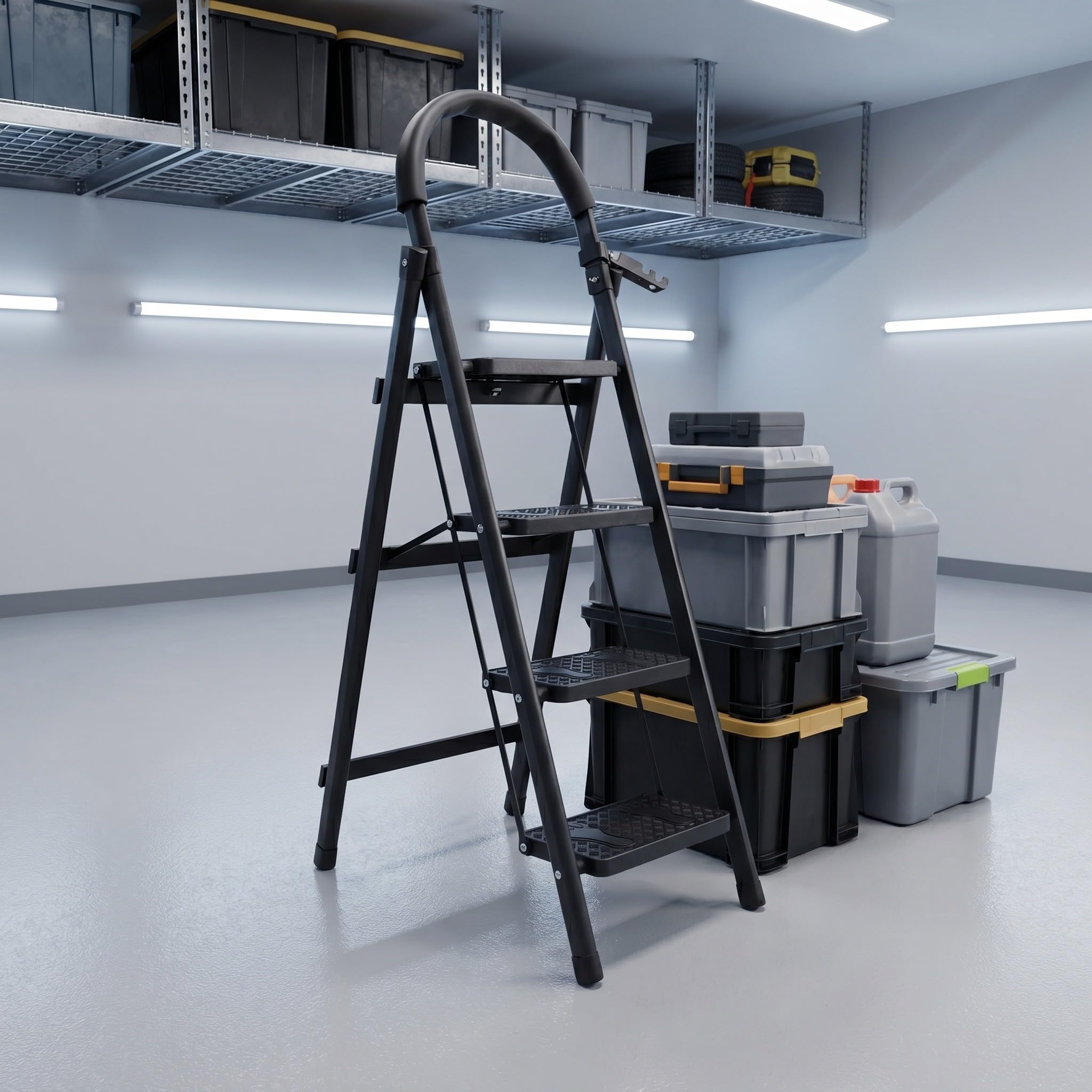 Zerodeko Taburete con Pedal Ancho Antideslizante - Escalera Plegable de 4 peldaños de Alta Resistencia con asa cómoda y Patas estables - Capacidad de 100 kg (220 lbs) para el hogar y la Oficina