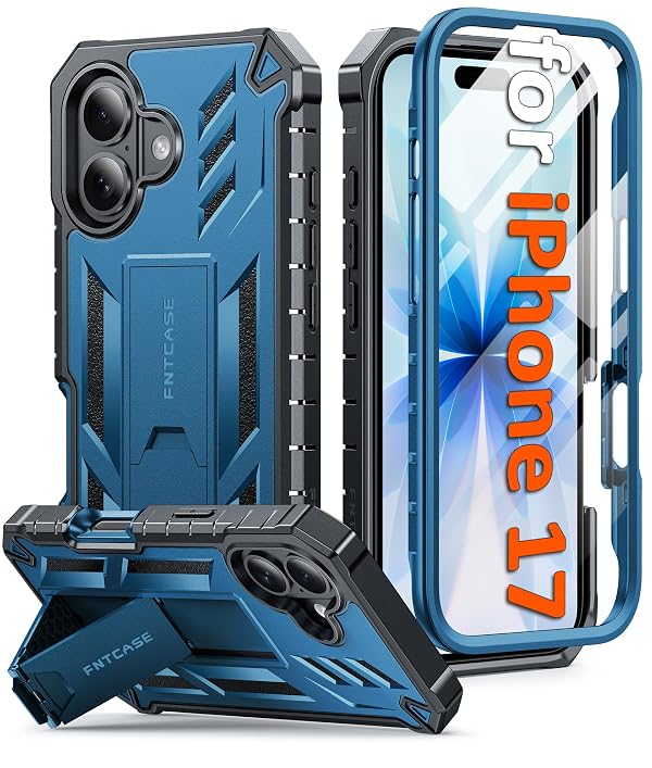 FNTCASE for iPhone 17 Phone Case: Military Grade Drop Proof Protection Mobile Cover with Kickstand | Matte Textured Rugged Shockproof TPU | Protective Sturdy Phone Case - 6.3 inch Blue by FNTCASE - Used condition - CA$21.19