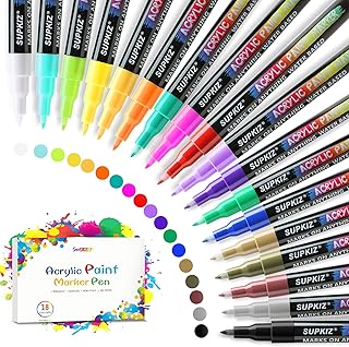 Acrylic Paint Pens 18 Colors Extra Fine Paint Pens for Rocks Painting, Fabric, Wood, Canvas, Ceramic, Scrapbooking Supplie...
