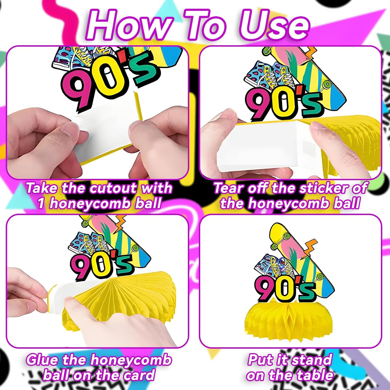 9Pcs 90's Honeycomb Centerpieces, 3D Disco Party Table Decorations, Back To 90’s Themed Birthday Party Decor, Retro Hip Hop Party Supplies for 90’s Party by Oiuyamn