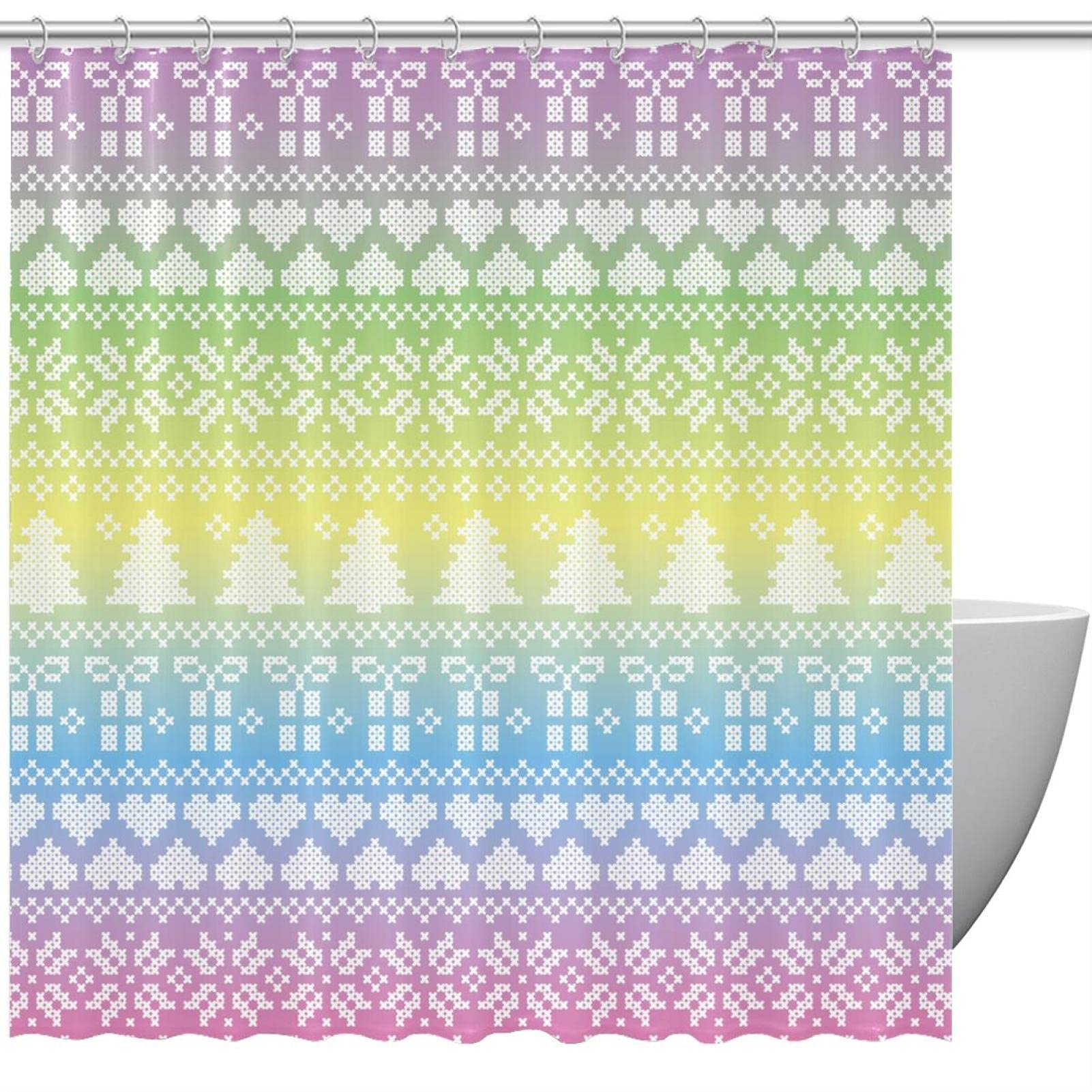 Rideau de douche géométrique multicolore 183 x 183 cm au design arc-en-ciel