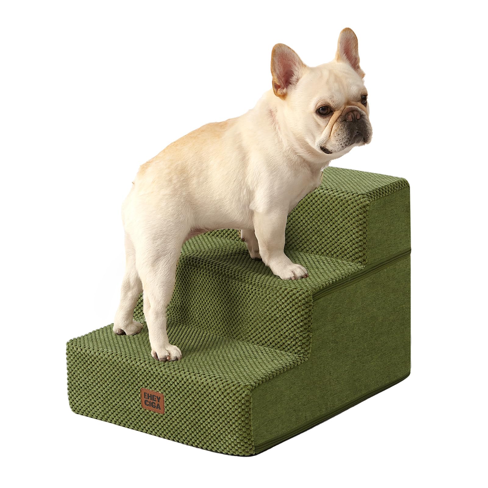 EHEYCIGA Dog Stairs for Small Dogs 13.5" H, 3-Step Dog Steps for Cats, Olive Green