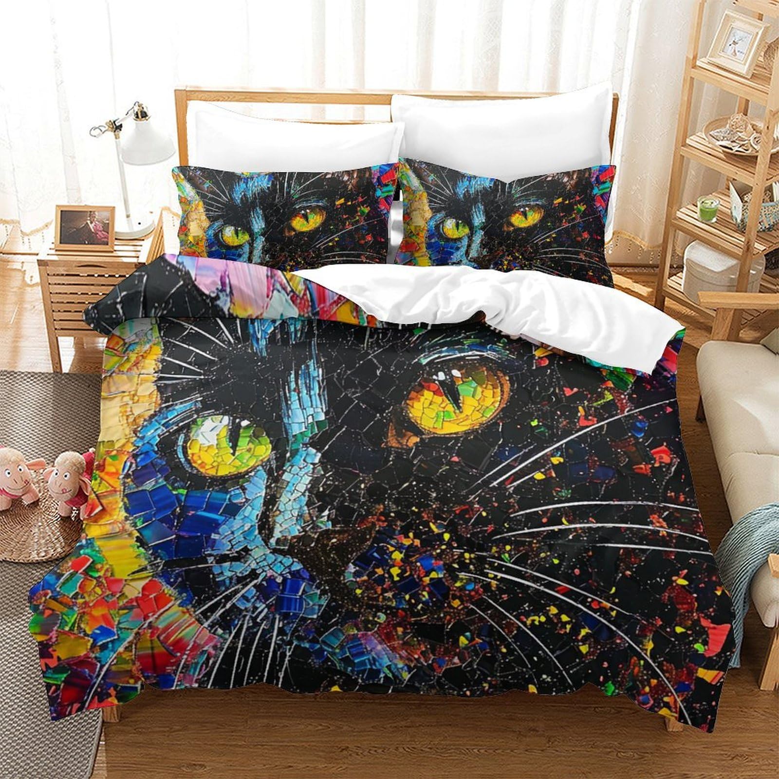 Housse de couette chat 3D coloré pour transformer votre chambre en un cocon de douceur