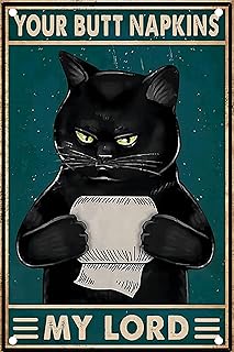 Your Butt Napkins My Lord Retro Metal Tin Sign-Vintage Sign for Home Toilet Bathroom,Black Cat With Toilet Paper Retro Tin Sign,Vintage Tin Signs Bathroom Wall Decor(8x12 inch)