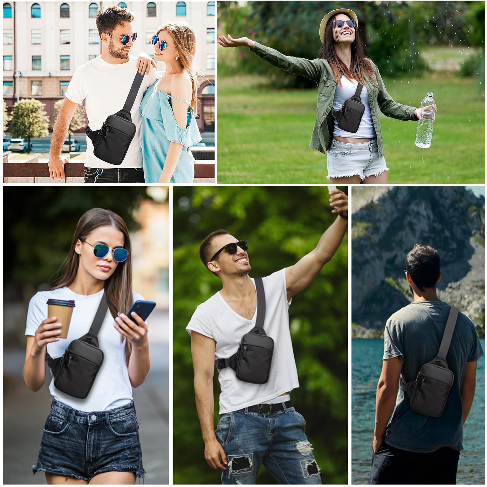 Bolsa Bandolera Hombre,Bolsa Pecho Hombre Pequeña,Mini Mochila Cruzada Hombro,Mini Impermeable Bolsa, Pecho Ligera Bandolera Mochila para Viajar,Correr,Ciclismo
