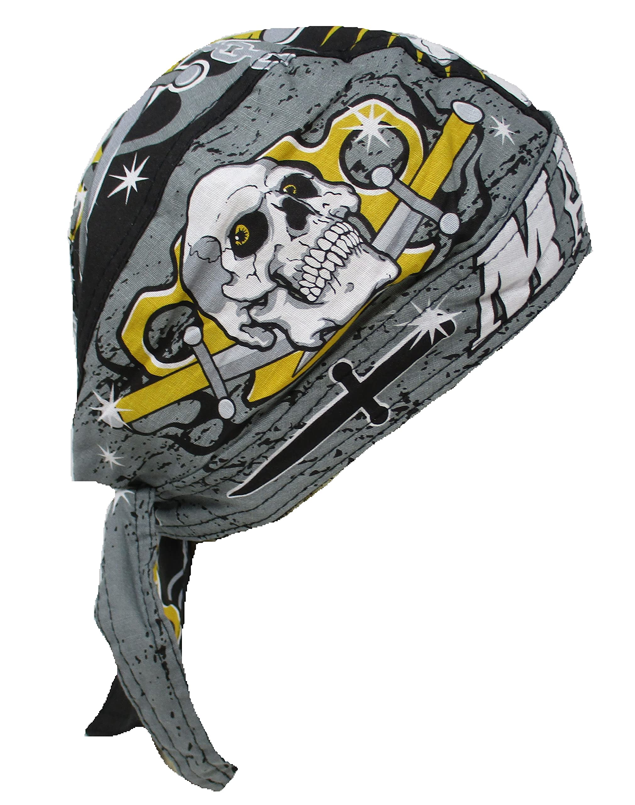 Capsmith Black Grey Gold Madman Skull Dagger Swords Brass Knuckles Head Wrap Durag Doo Rag Biker Skull Cap