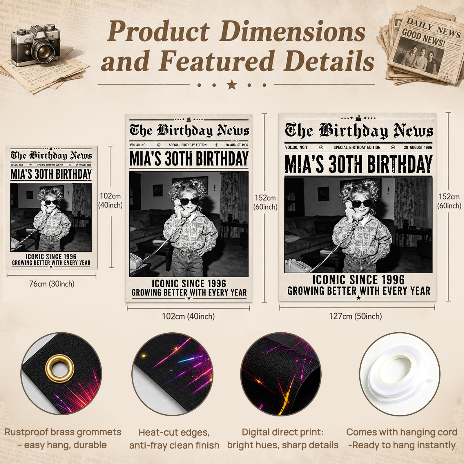 VJY Personalised Happy Birthday Banner, Custom Birthday Banner with Photo, Style 3 - Image 2