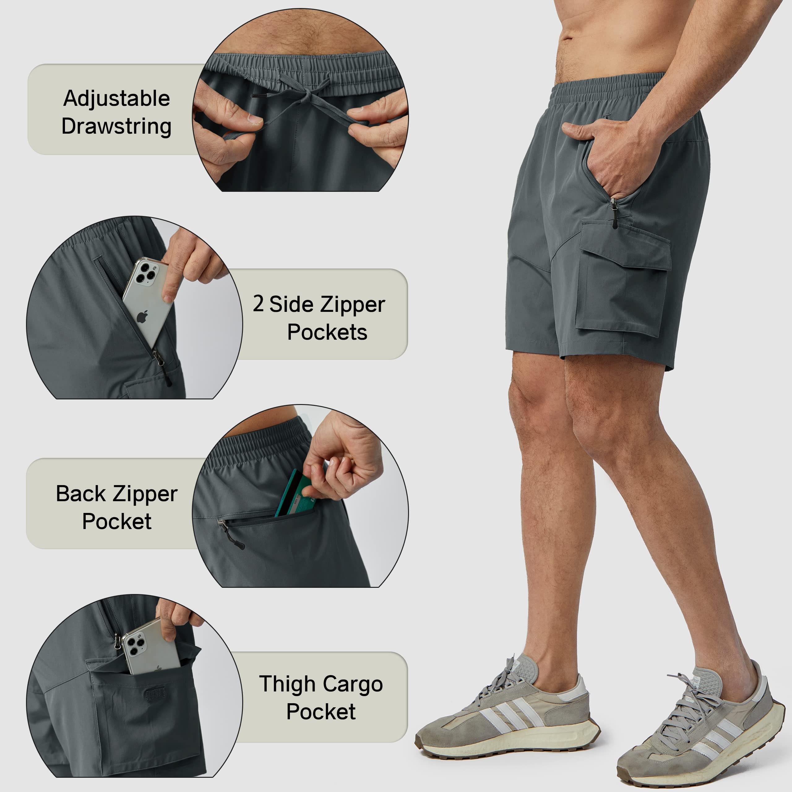 Short Cargo Homme Été Léger Randonnée Séchage Rapide Imperméable Travail Stretch pour Loisirs Sport Golf avec 4 Poches