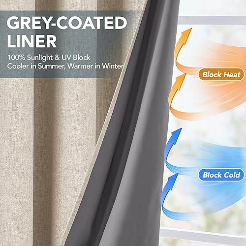 Miniatura 4 de Deconovo - Cortinas opacas 100% de lino sintético con ojales, cortinas para dormitorio y 2 paneles