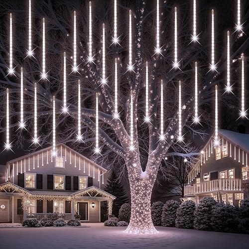 Miniatura 9 de PEMOTech Luces de lluvia de meteoritos, 15 tubos de 11.8 pulgadas, 540 luces LED de Navidad, luces LED de nieve para exteriores, impermeables, luces