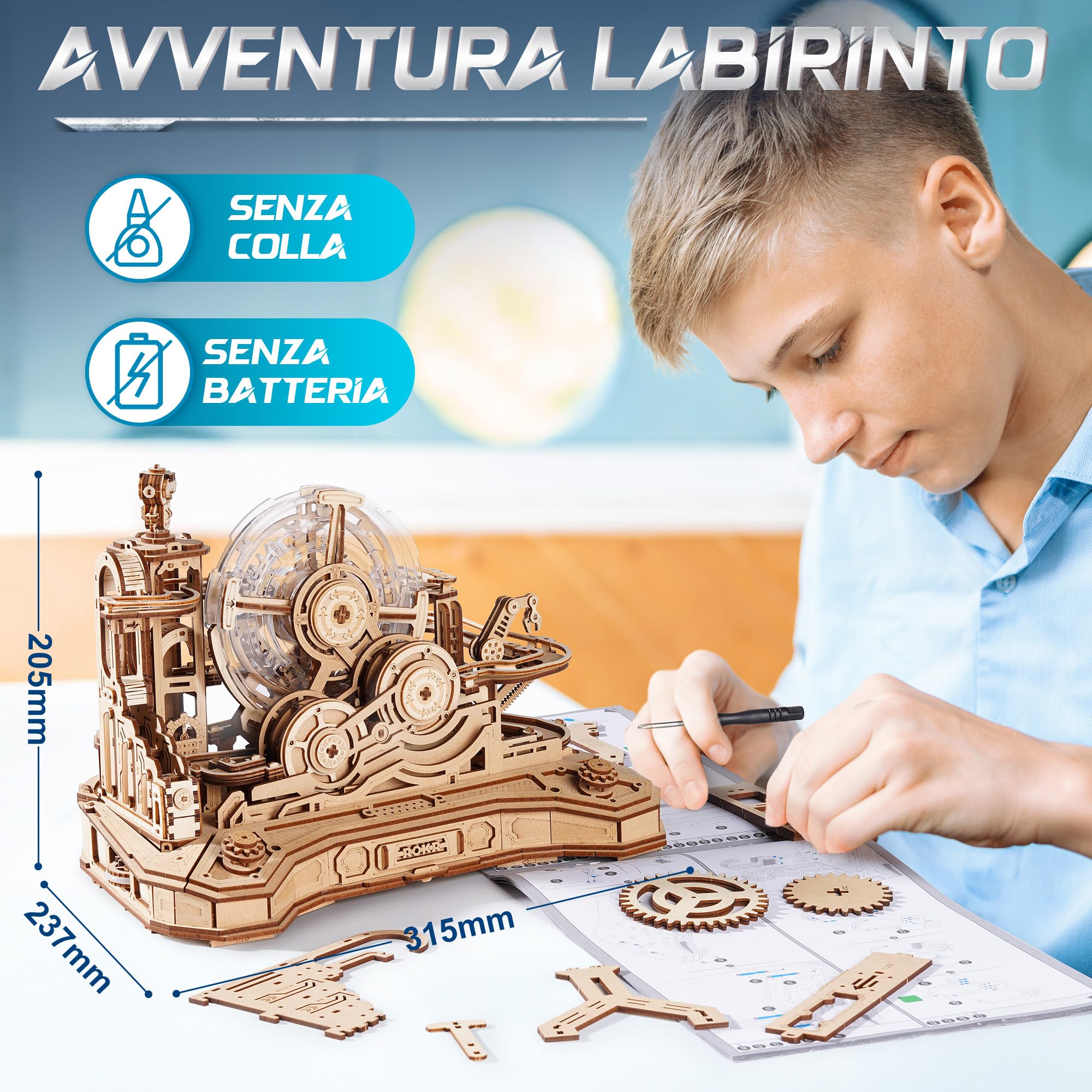 ROKR Puzzle 3D in Legno Gear Ball Challenge,EGC01 | Pista Biglie Modellismo da Costruire per Adulti,Regali Fai Da Te per Uomini e Bambini