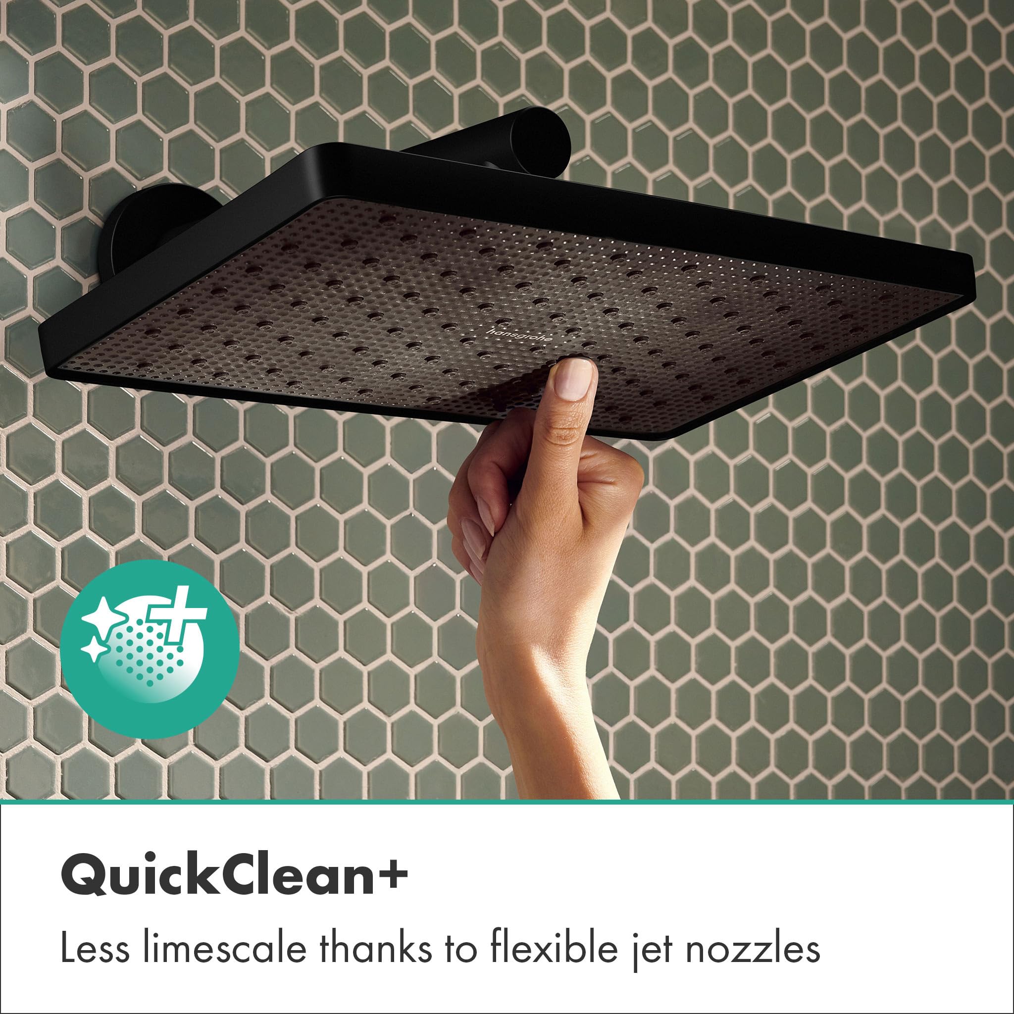hansgrohe Activera Q - Soffione doccia a risparmio idrico (EcoSmart), Doccia a pioggia quadrato (290 x 180 mm) con 1 getto per montaggio a parete/soffitto, nero opaco, 28738670