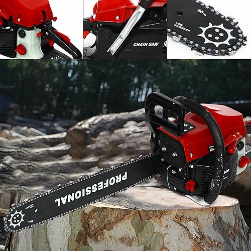 Miniatura 2 de Motosierra a gas de 2 tiempos de 62 CC, motosierra de barra de 20 pulgadas, motosierra de gas de 12500 rpm, motosierra de cadena de gasolina de mano