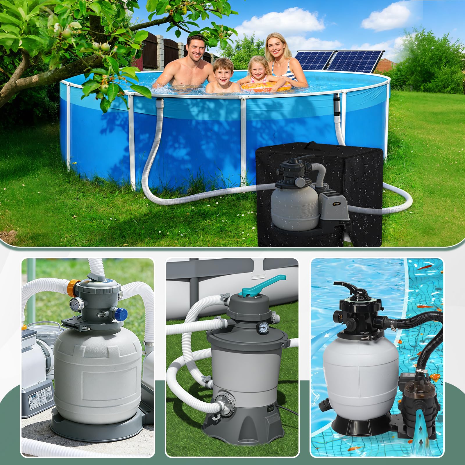 Cubierta para Bomba De Piscina, Cubierta De Filtro De Arena Piscina, 420D Oxford Lona Cubierta Bomba Calor Piscina, Resistente a Los Rayos UV Cubierta para Filtro De Piscina, 84x61x86 cm