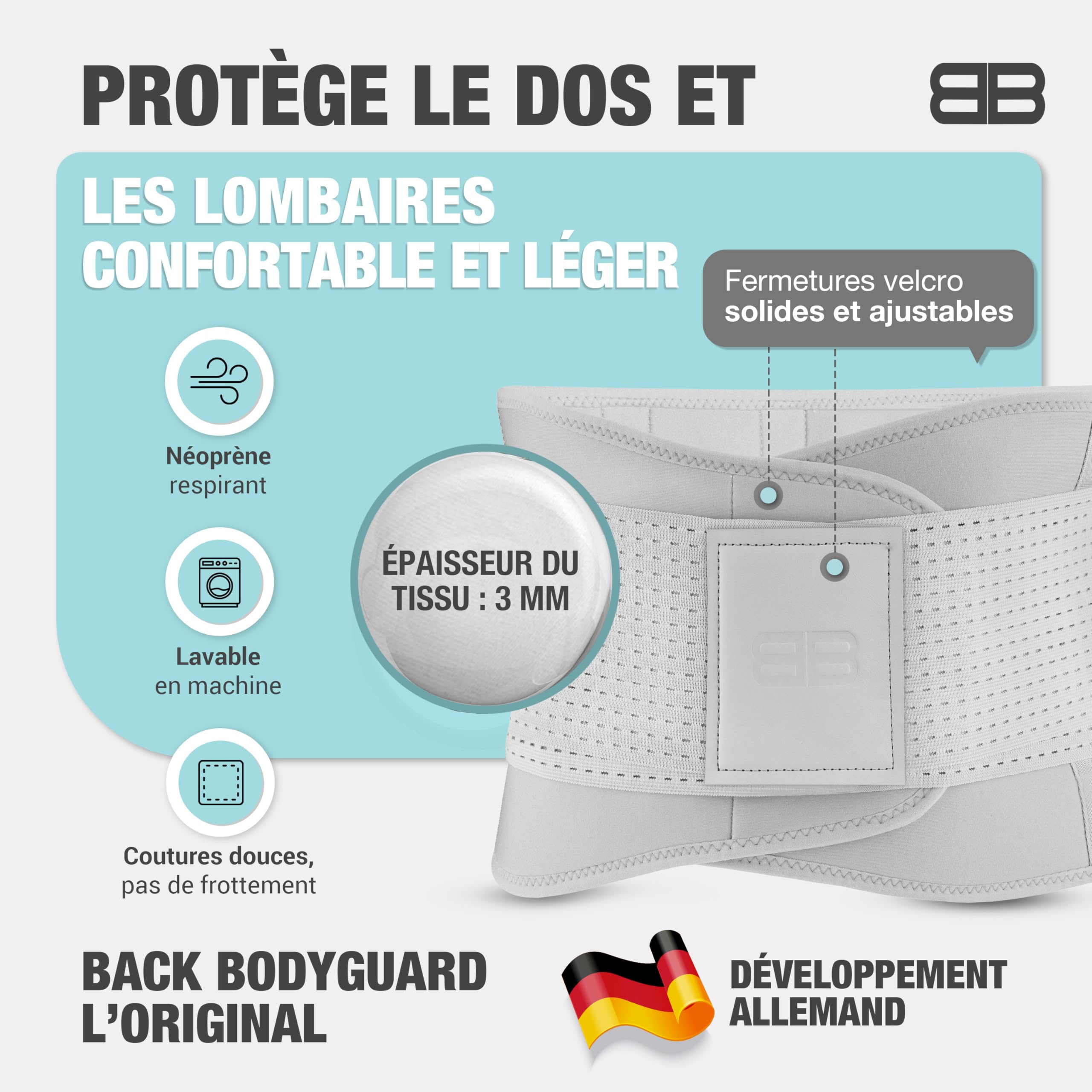 BACK BODYGUARD ceinture lombaire femme et ceinture lombaire homme - ceinture dorsale - ceinture de soutien du dos - soulagement des lombaires inférieurs