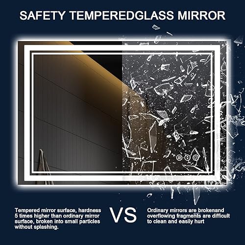Miniatura 6 de ISTRIPMF Espejo de baño LED de 48 x 40 pulgadas con luces, retroiluminado y frontal iluminado para pared, espejo de tocador LED inastillable con