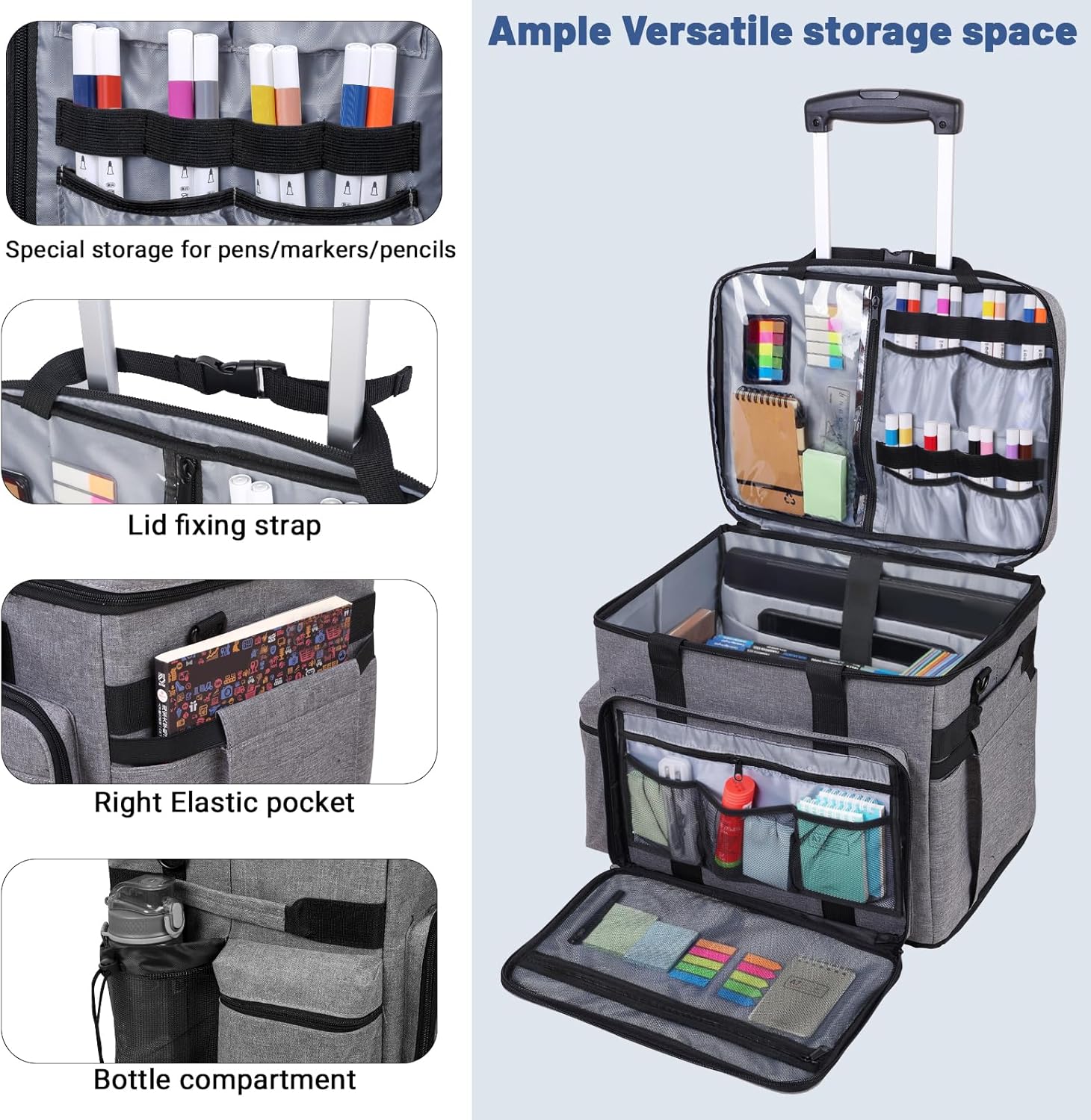 Rolling Teacher Bag Built-in Hard Support Board, Rolling Briefcase with Detachable Trolley, Rolling bag with Laptop compartment, Adjustable Shoulder Strap, and Ample Storage Space - Image 8
