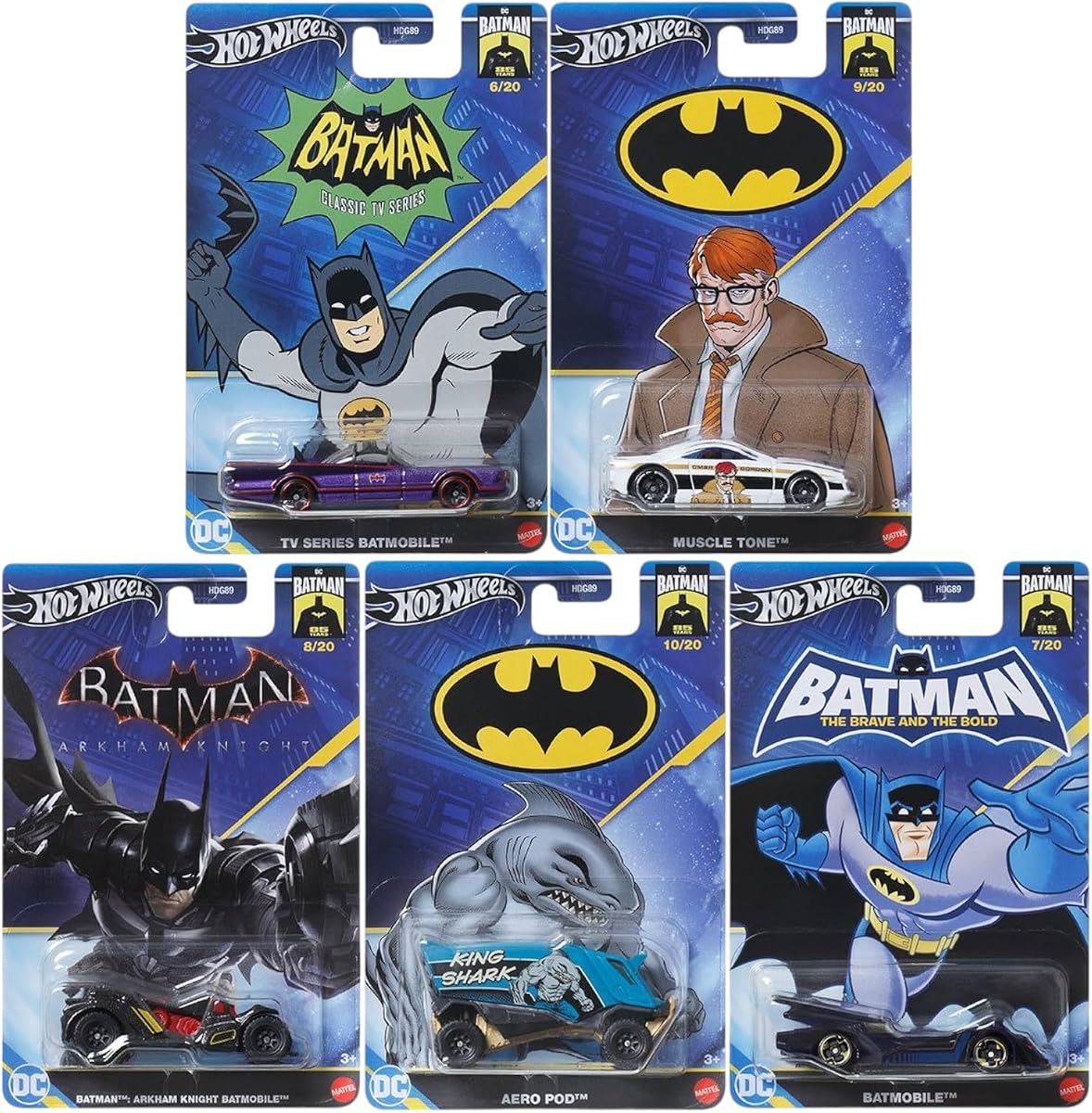 Batman Die-Cast Car Bundle, 5-Pack, The Brave and The Bold, Classic TV Series, Arkham Knight, Limited Edition HDG89-956K