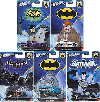 Hot Wheels Batman Die-Cast Car Bundle, 5-Pack, The Brave and The Bold, Classic TV Series, Arkham Knight, Limited Edition HDG89-956K