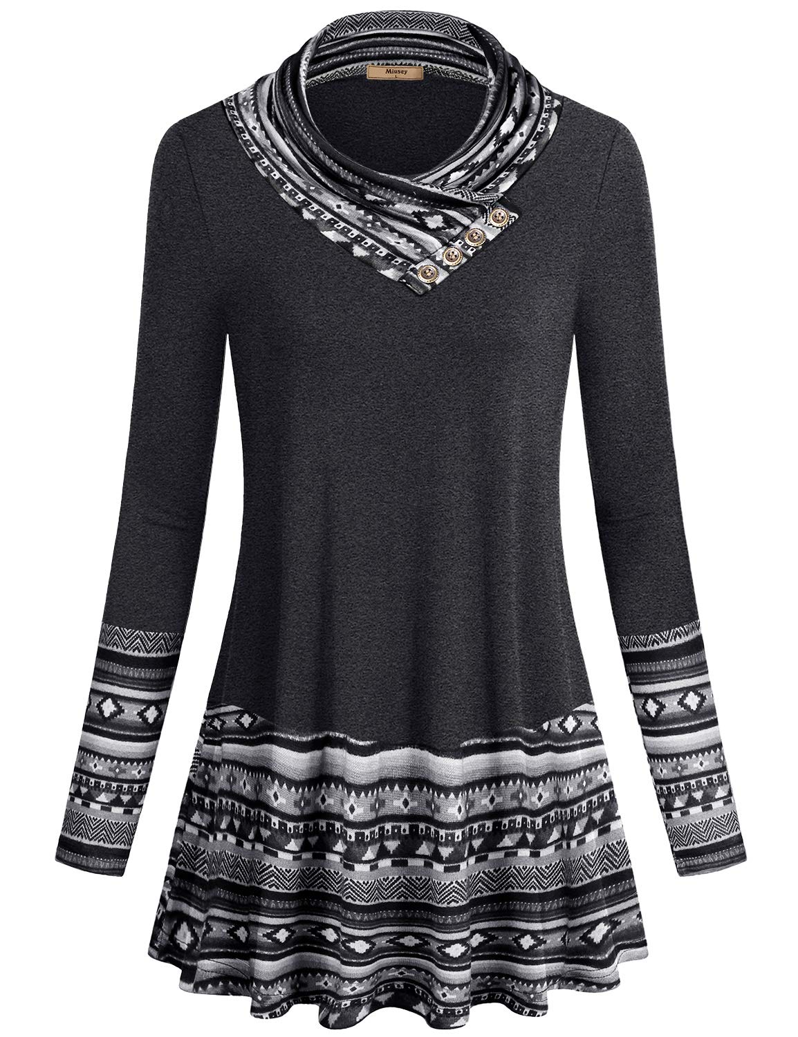 Miusey Women's Long Sleeve Cowl Neck Form Fitting Casual Tunic Top Blouse