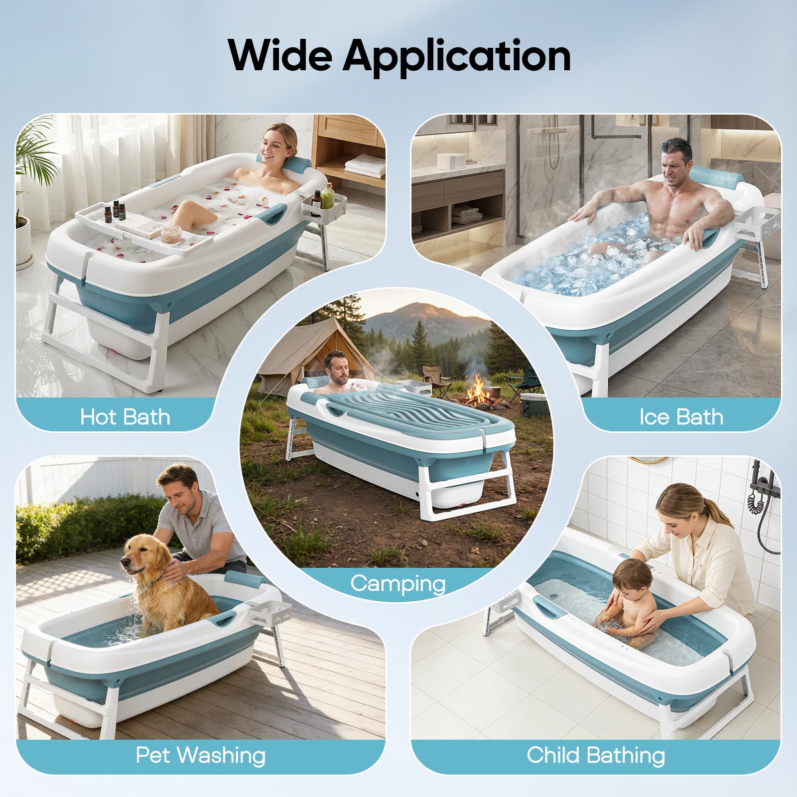 Faltbare Badewanne Erwachsene,157 x 58 x50 cm mit Isolierabdeckung neigbarer Rückenlehne erhöhtem Sitz U-förmiger Kopfstütze und Fußmassagerollen zwei Abflussöffnungen geeignet Duschen Balkone
