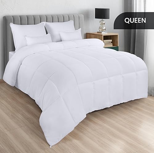 Miniatura 3 de Utopia Bedding Edredones tamaño Queen, relleno de edredón para todas las estaciones, edredón alternativo de plumón cosido en caja con pestañas en