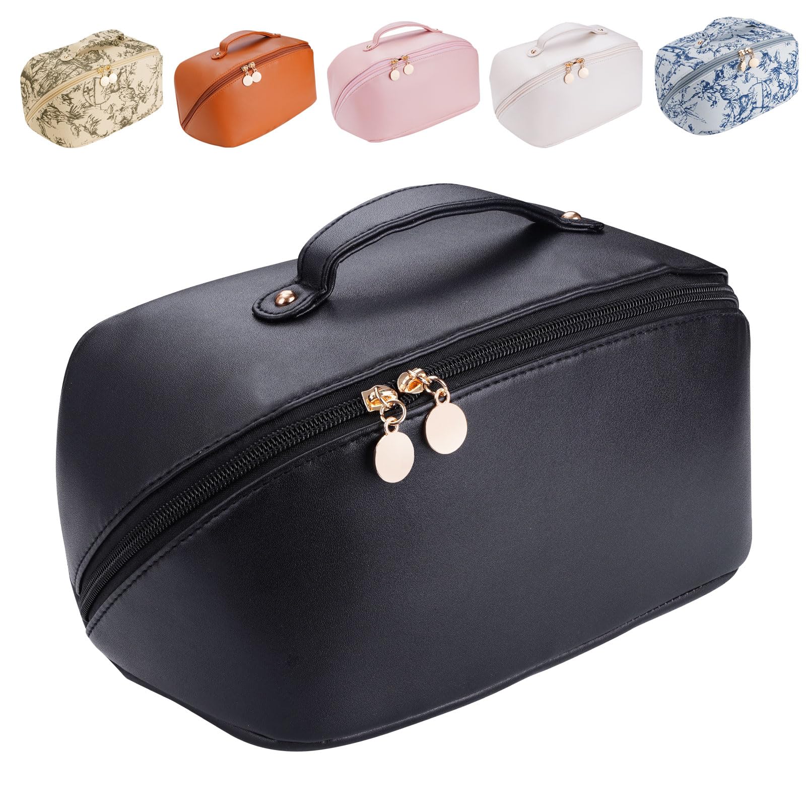 STHAS Women's Cosmetic Organizer, Travel Cosmetic Bag, Waterproof PU Leather Toiletry Bag with Handle and Transparent Comp...