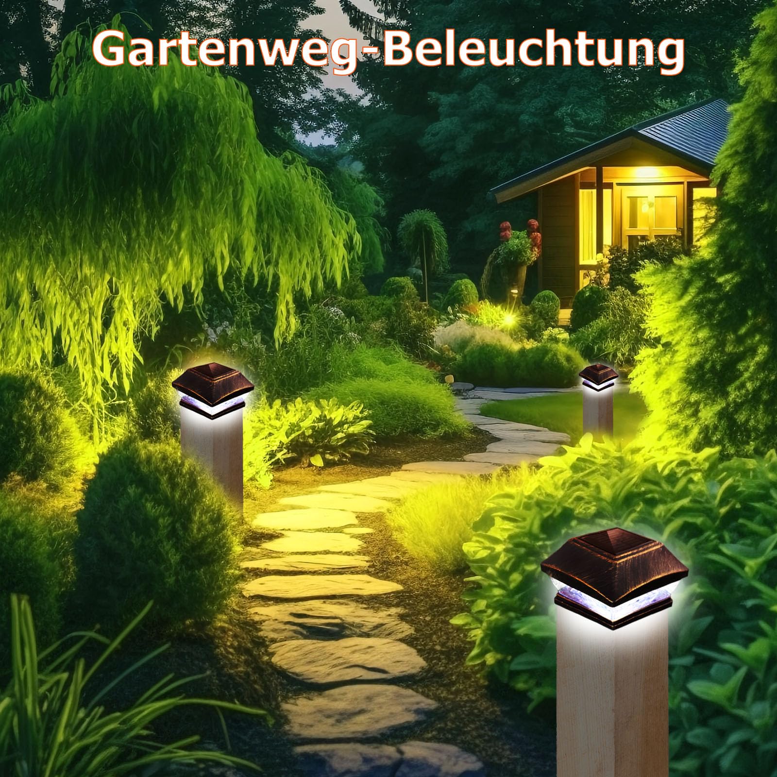 XVZ Pfostenkappe Solar, 4 Stück Solarleuchten für Außen Solar Zaunpfosten Lampe, LED Solarleuchten für Zaun, Hölzerne Pfäle, Patio Beleuchtung(Vintage-Kupfer)