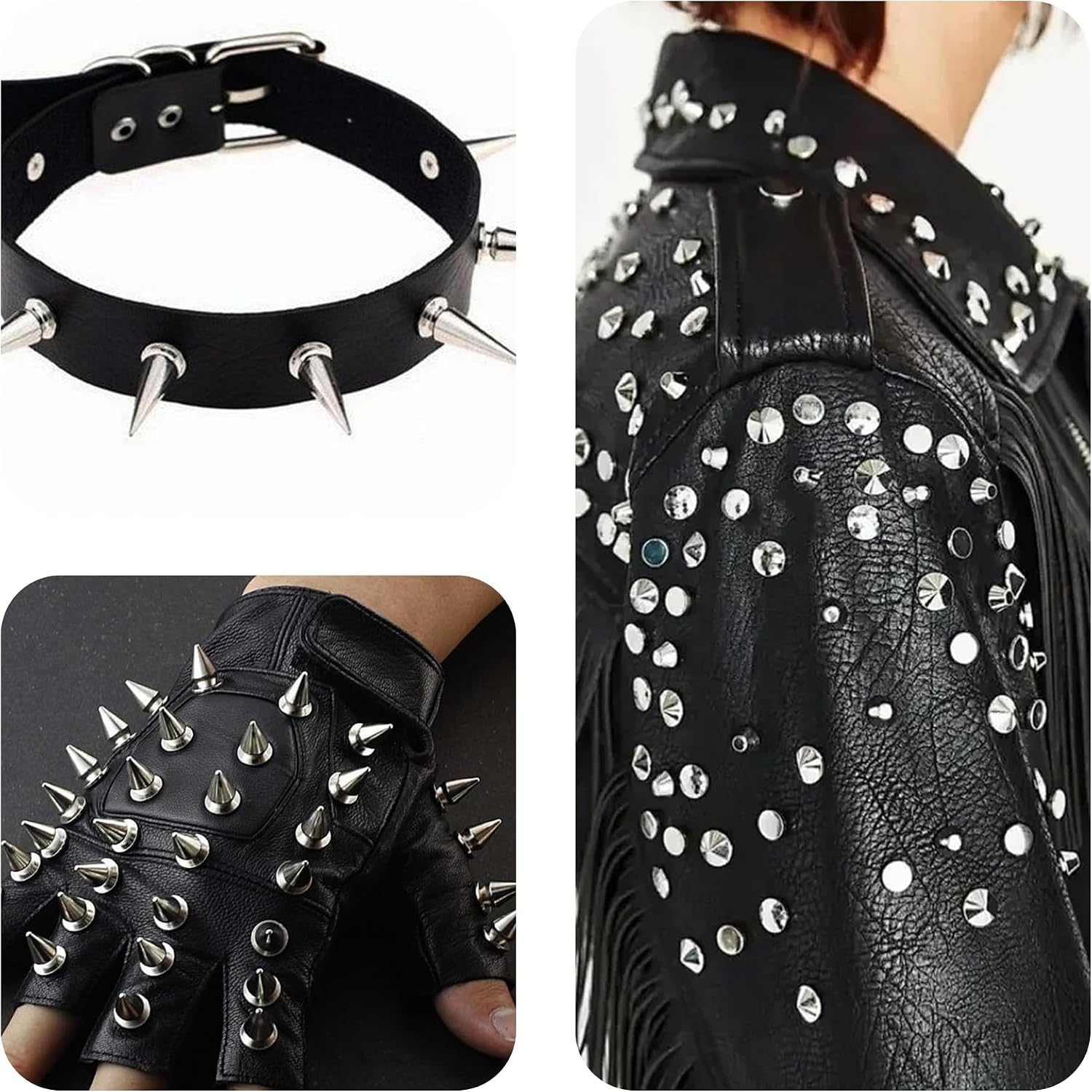 pson 25 Sets 1 Inch Spikes and Studs, Silver Metal Rivets Bullet Tree Spike, Punk Studs and Spikes for Clothing, Shoes, DIY, Leather, Craft