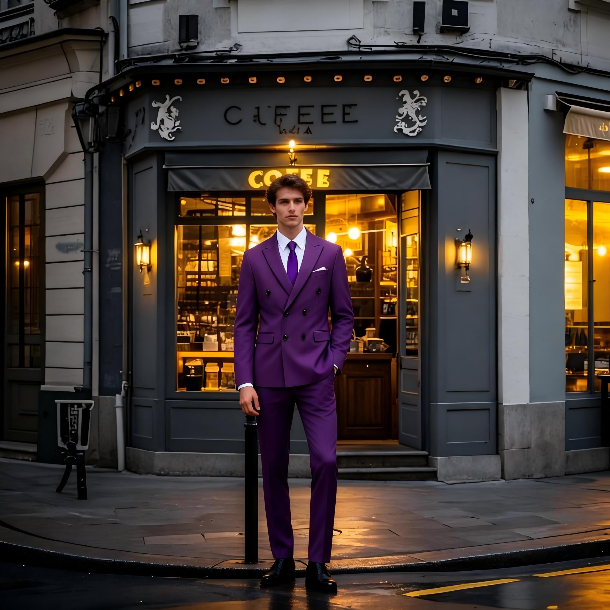 MOGU Abito da uomo, 2 pezzi, slim fit, con blazer doppiopetto e pantaloni da smoking
