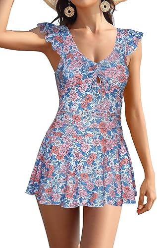 Miniatura 6 de SHEKINI Traje de baño de una pieza para mujer con volantes nudo frontal fruncido vintage