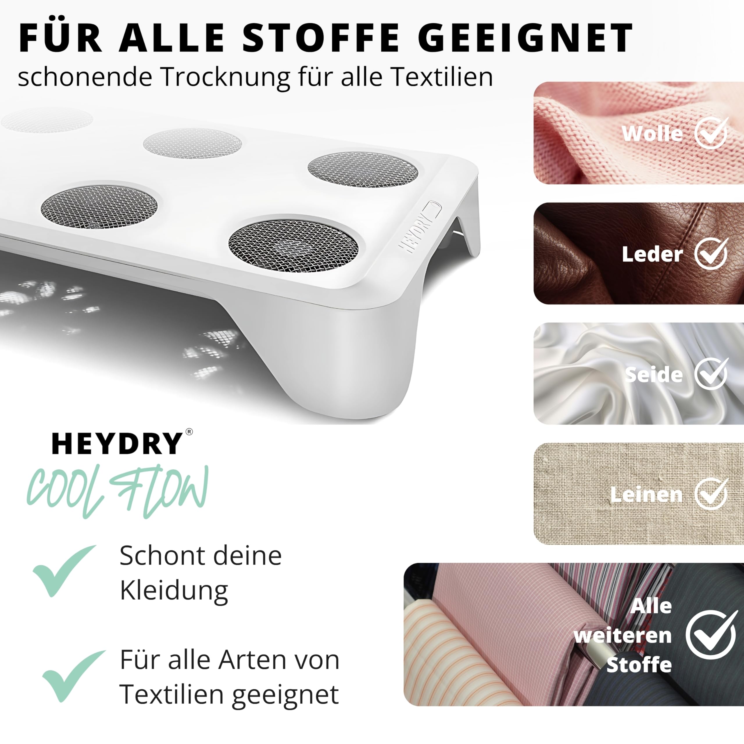 HEYDRY® SWAN White Bundle – Wäscheständer + Luftzirkulations-Trockner (kein Heizgerät) im Set – schneller Wäsche trocknen ohne Trockner, leise & energieeffizient, schonend